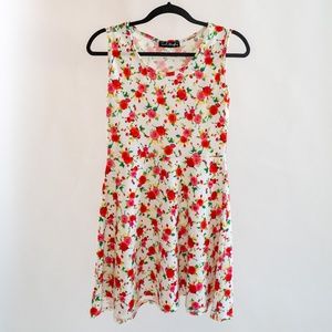 French Atmosphere Floral Dress Red Pink White Green Yellow
